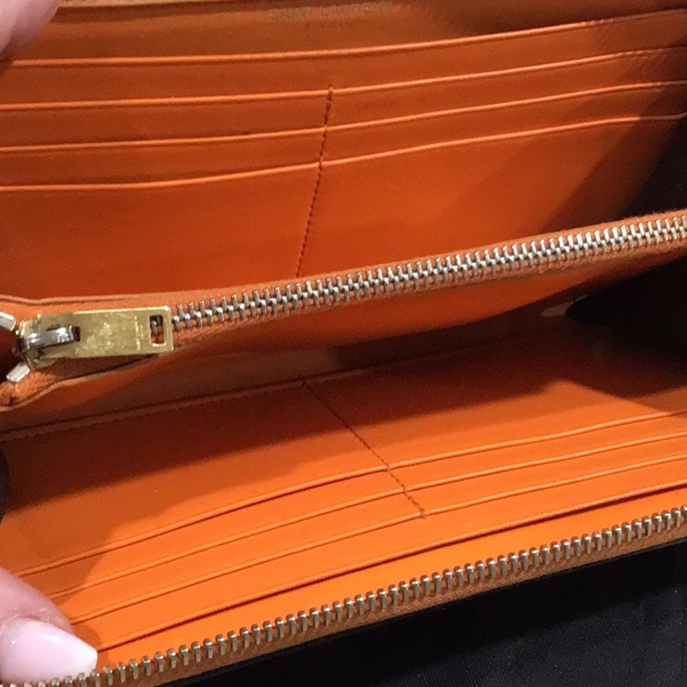 YSL Saint Laurent Black and Orange Long Zipper Wallet with dust bag. - Picture 8 of 9